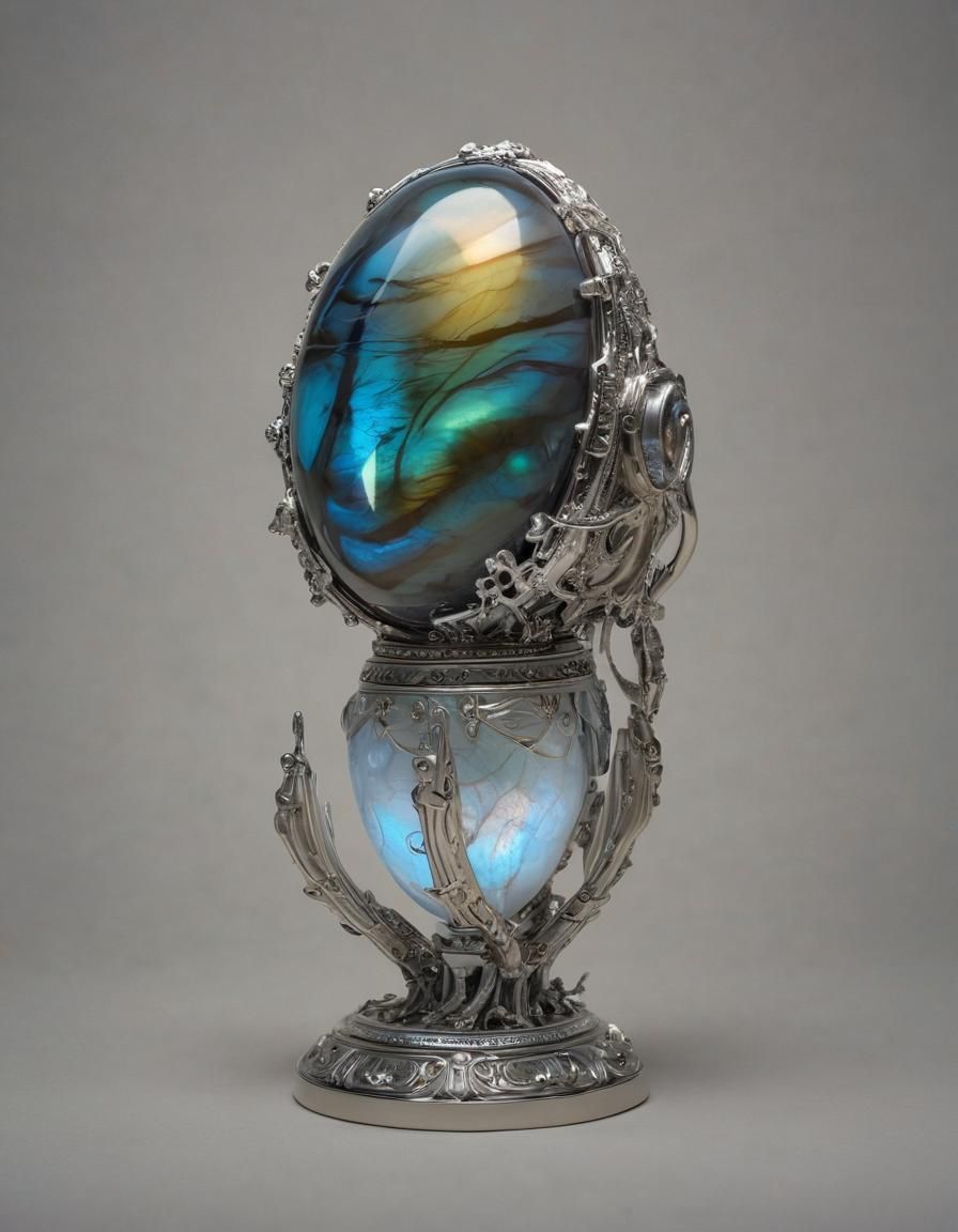 Cosmic Cyborg Labradorite Mecha in Ethereal Porcelain Chambe...