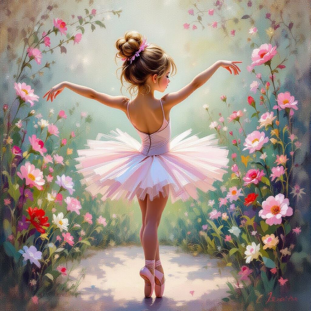 Young Dancer in Jeweled Tutu in Magical Garden