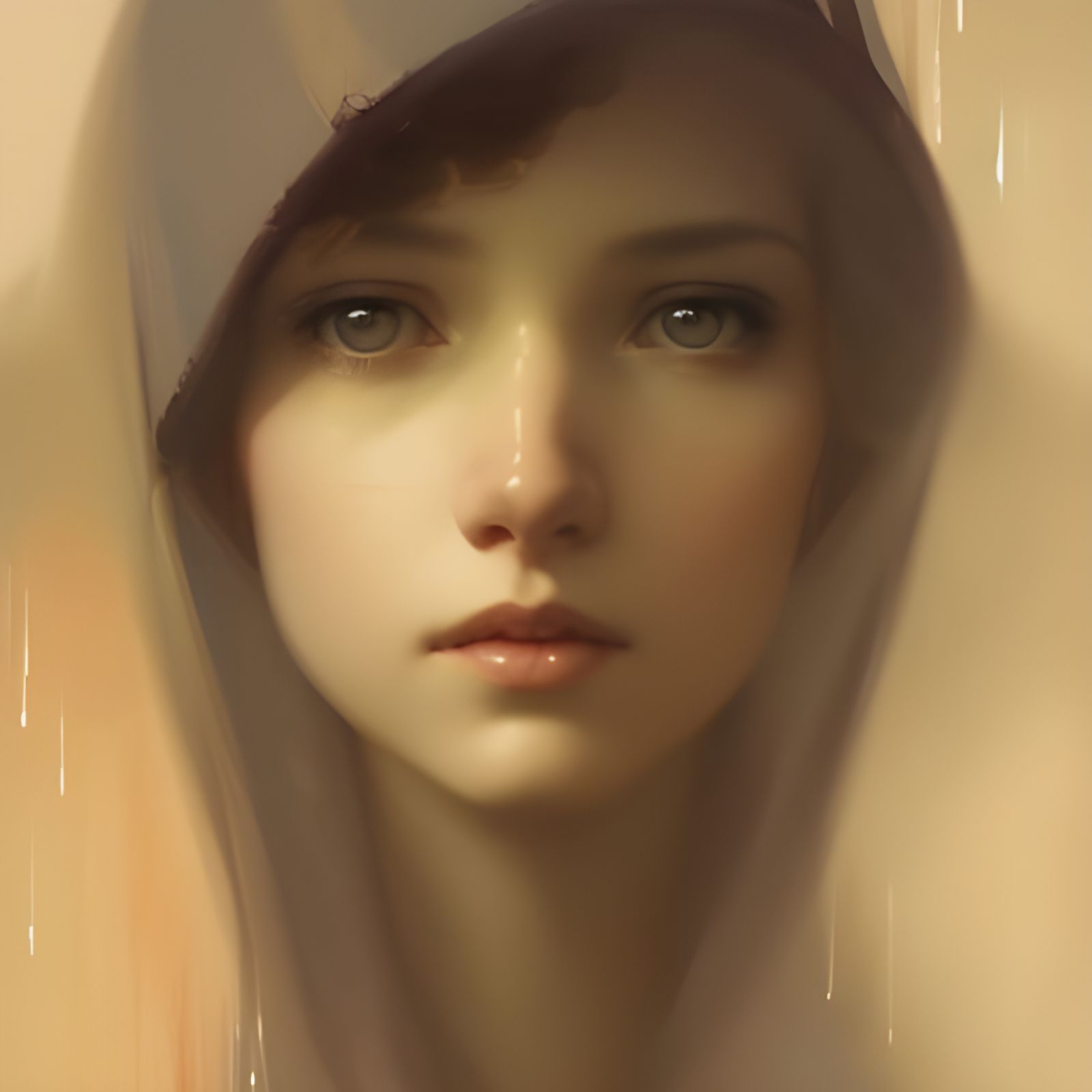 Girl Sitting in Rain, Baroque Digital Art