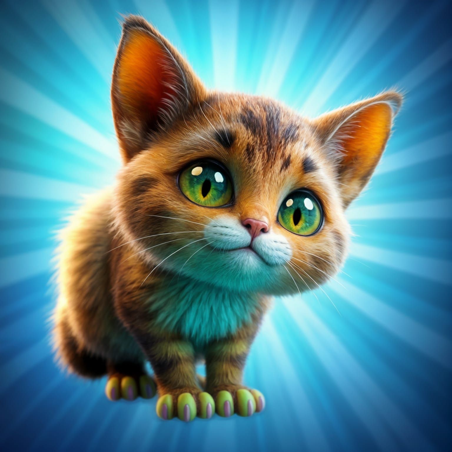 Whimsical Kiwi Cat Concept Art in Vibrant 3D
