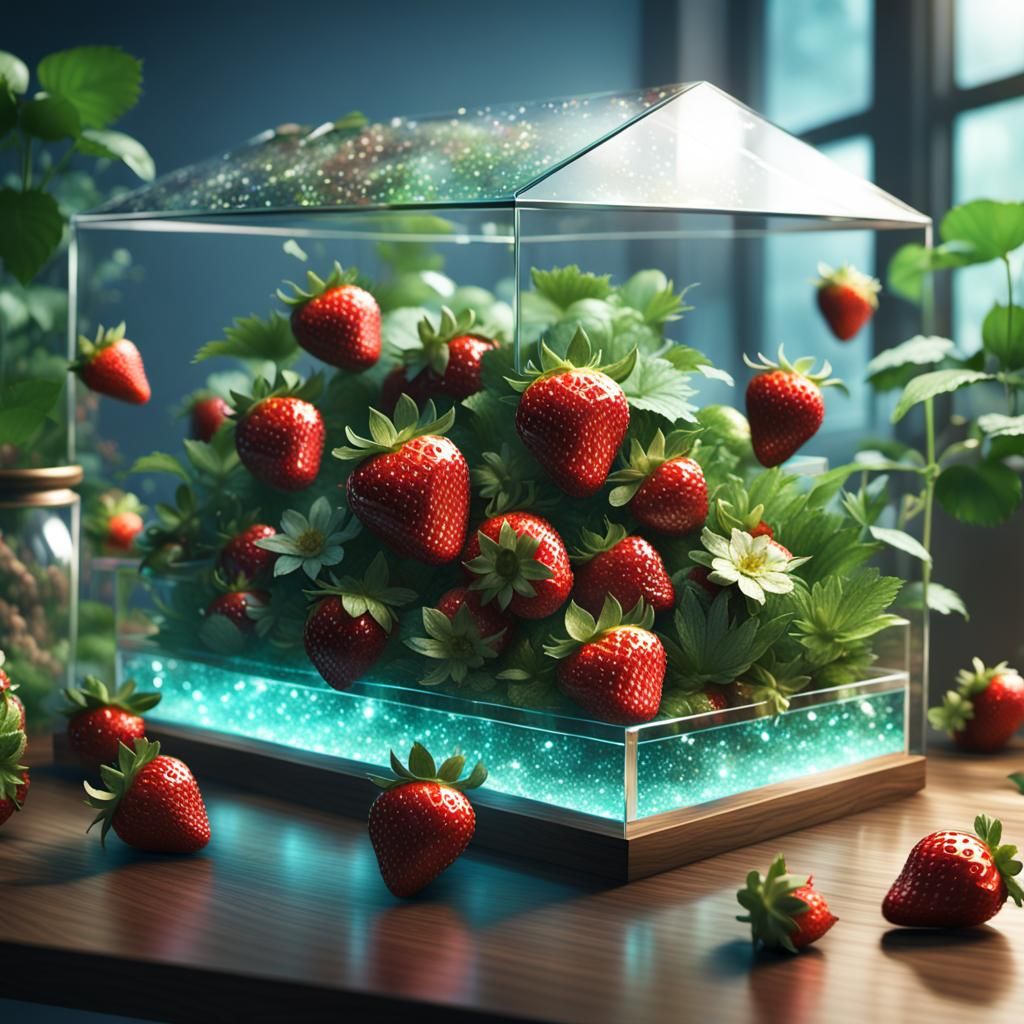 Glittery Strawberries Growing in Glass Terrarium