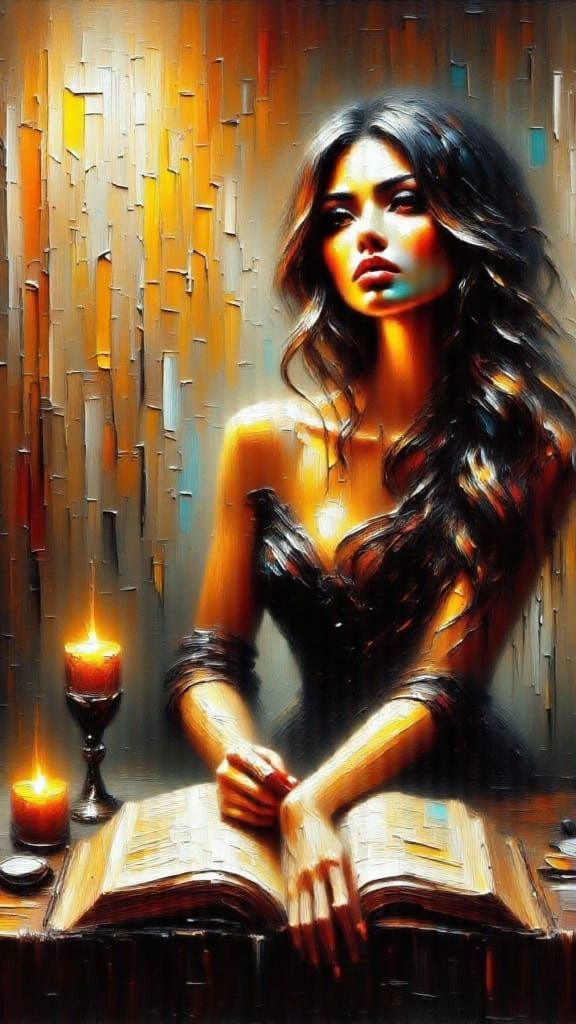 Impasto Painting of Reader in Dark Room