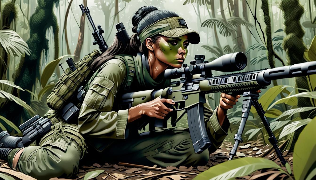 Brazilian Sniper in Rainforest, Comic Book Style