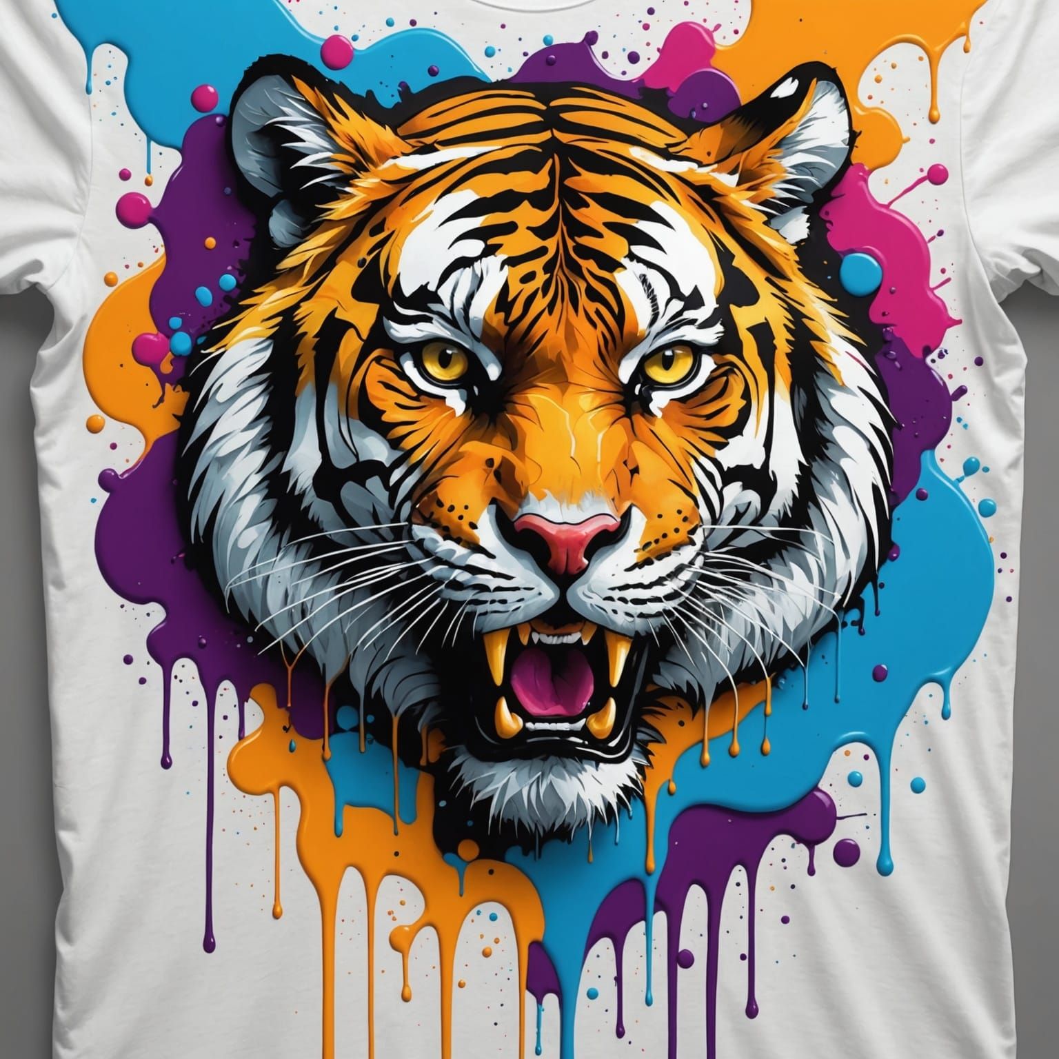 Graffiti Art Tiger Tearing Shirt in Street Art Style