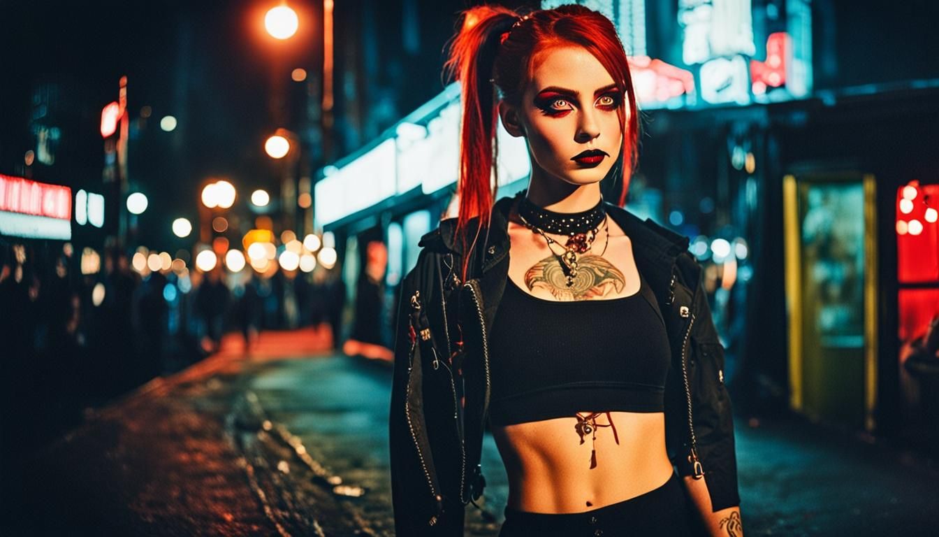 Gothic Beauty in Nightclub, Faded Film Style