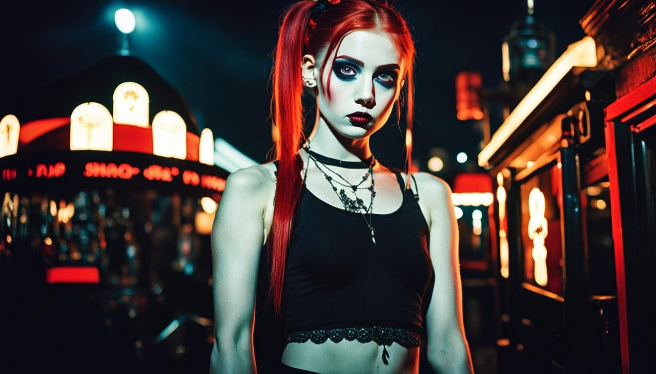 Gothic Woman in Nightclub with Faded Film Effect