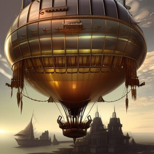 Steampunk Fish Airship: Detailed Digital Matte Painting