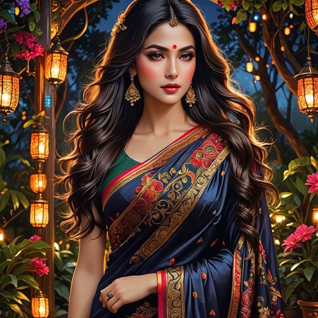 Elegant Woman in Saree with Vibrant Colors