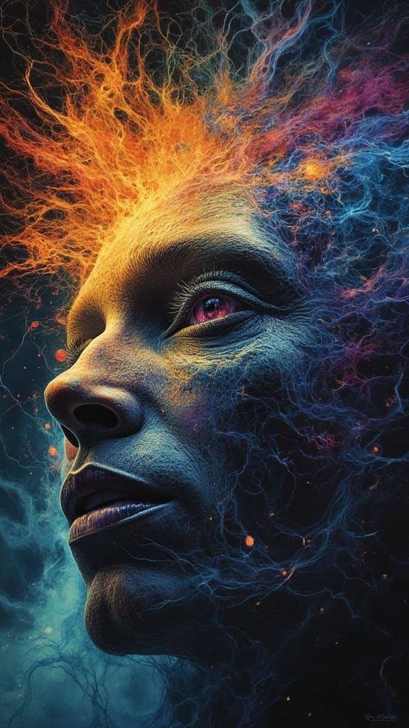 Mindscape of Emotions: Serene Face Amidst Chaotic Feelings