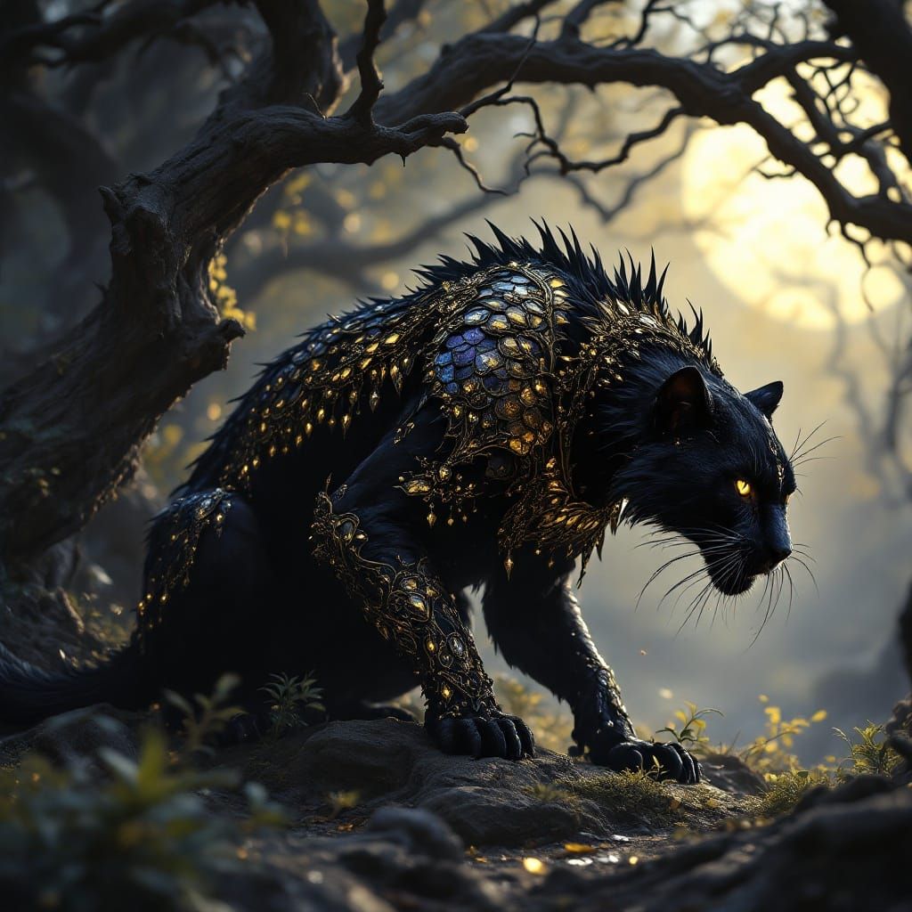 Majestic Shadow Panther in Iridescent Armor