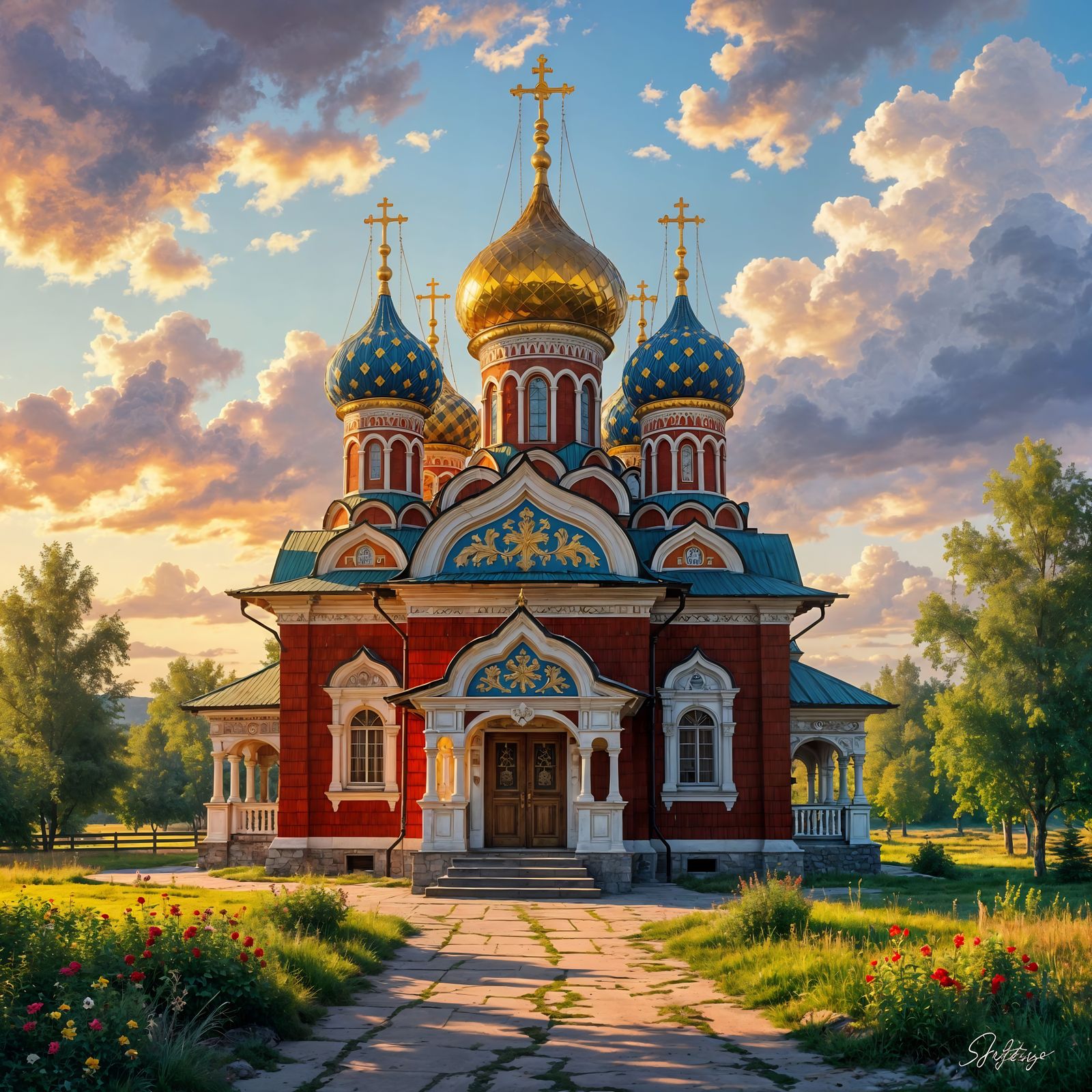 Majestic Rustic Russian Orthodox Chapel in Digital Art