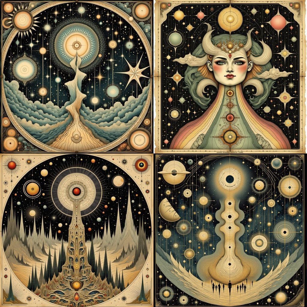 Vintage French Surreal Diagram of Cosmic Happiness