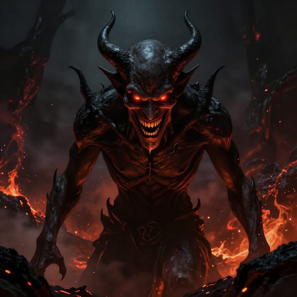 Cruel Demon with Burning Eyes in Dark Fantasy Style