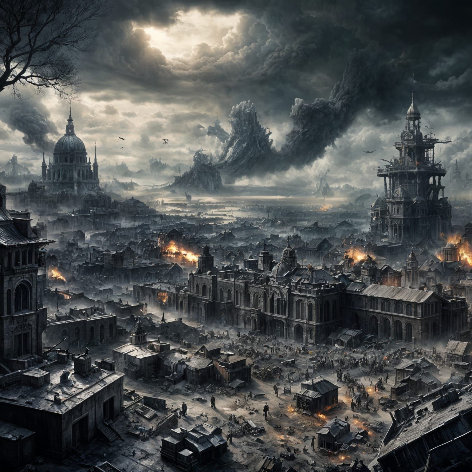 Epic Cinematic War Scene in Digital Matte Painting