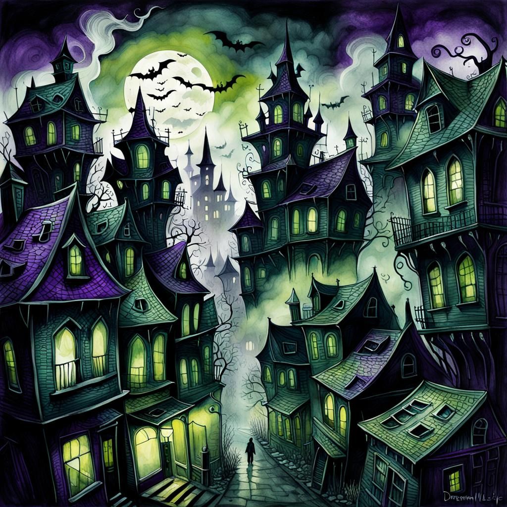 Creepy Halloween Night in Gothic Anime Style