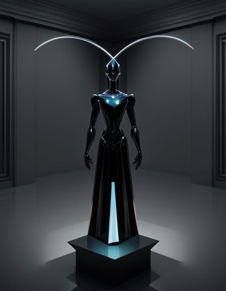 Haunting Hematite Statue with Geometric Forms
