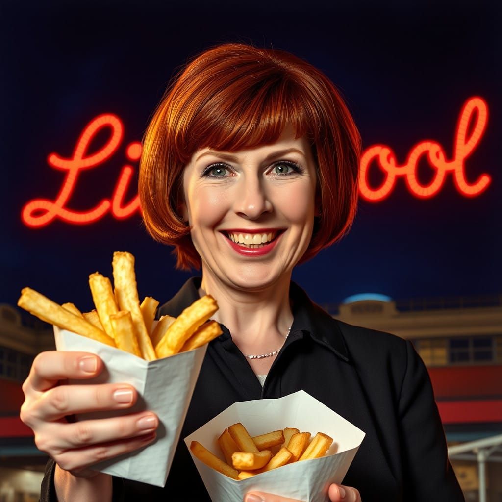 Liverpool Nighttime Scene with Cilla Black