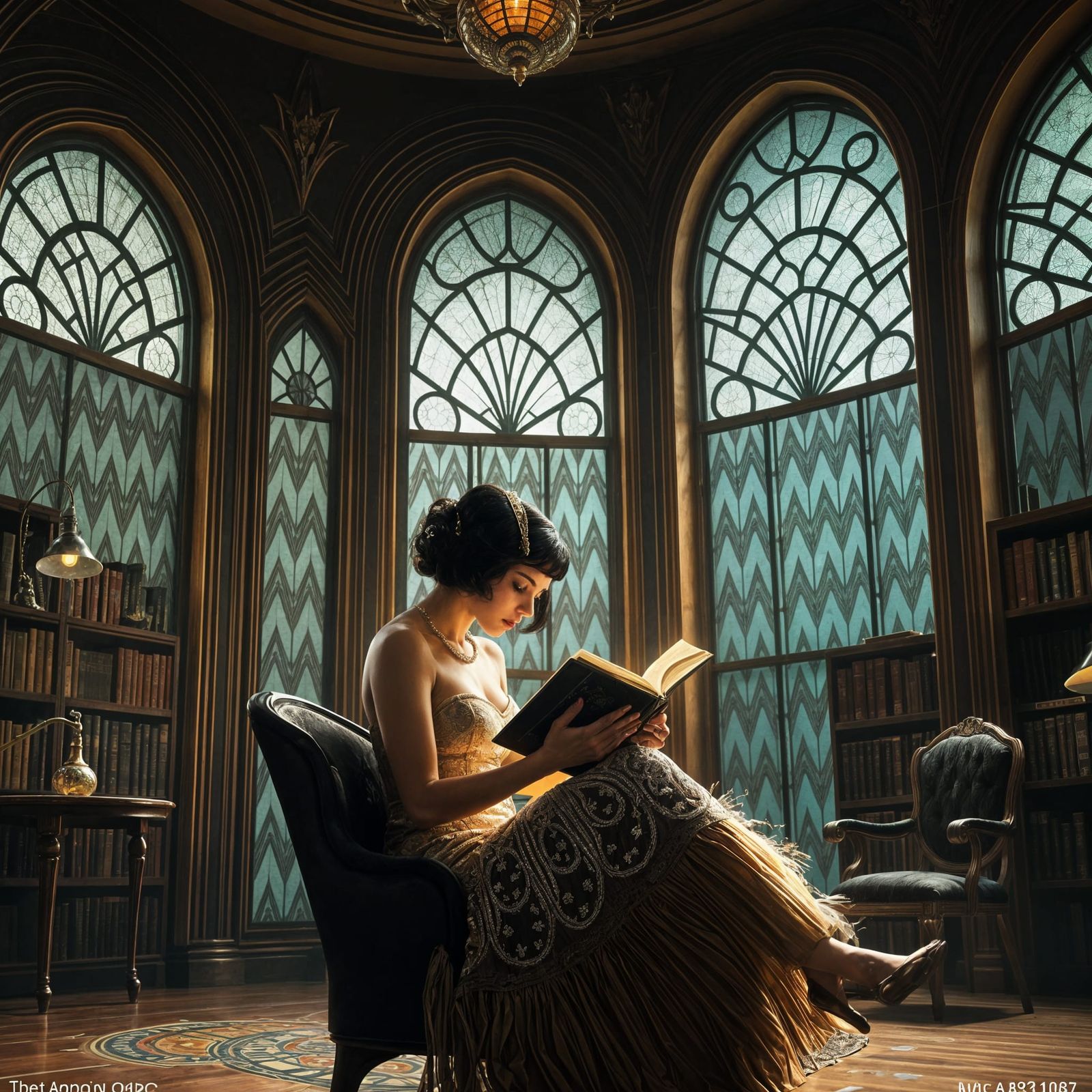 Art Deco Library with Reader: Digital Matte Painting