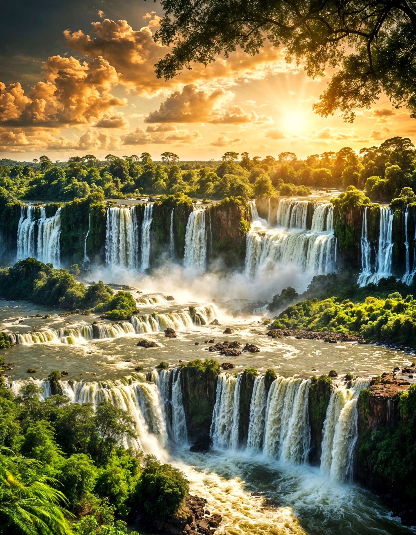 Iguazu Falls Panorama in Golden Hour