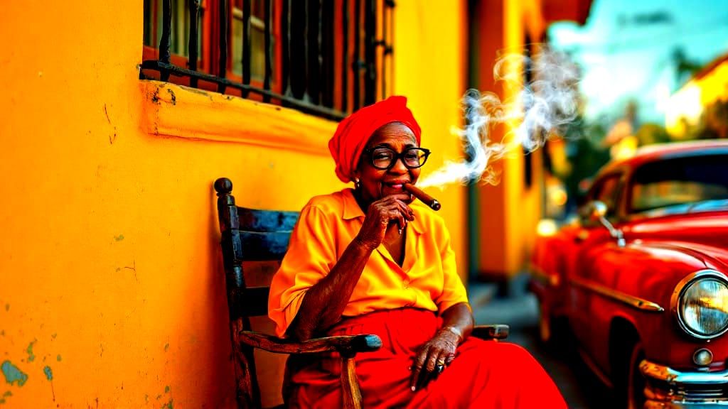 Vibrant Portrait of a 87-Year-Old Woman in Cuban Style