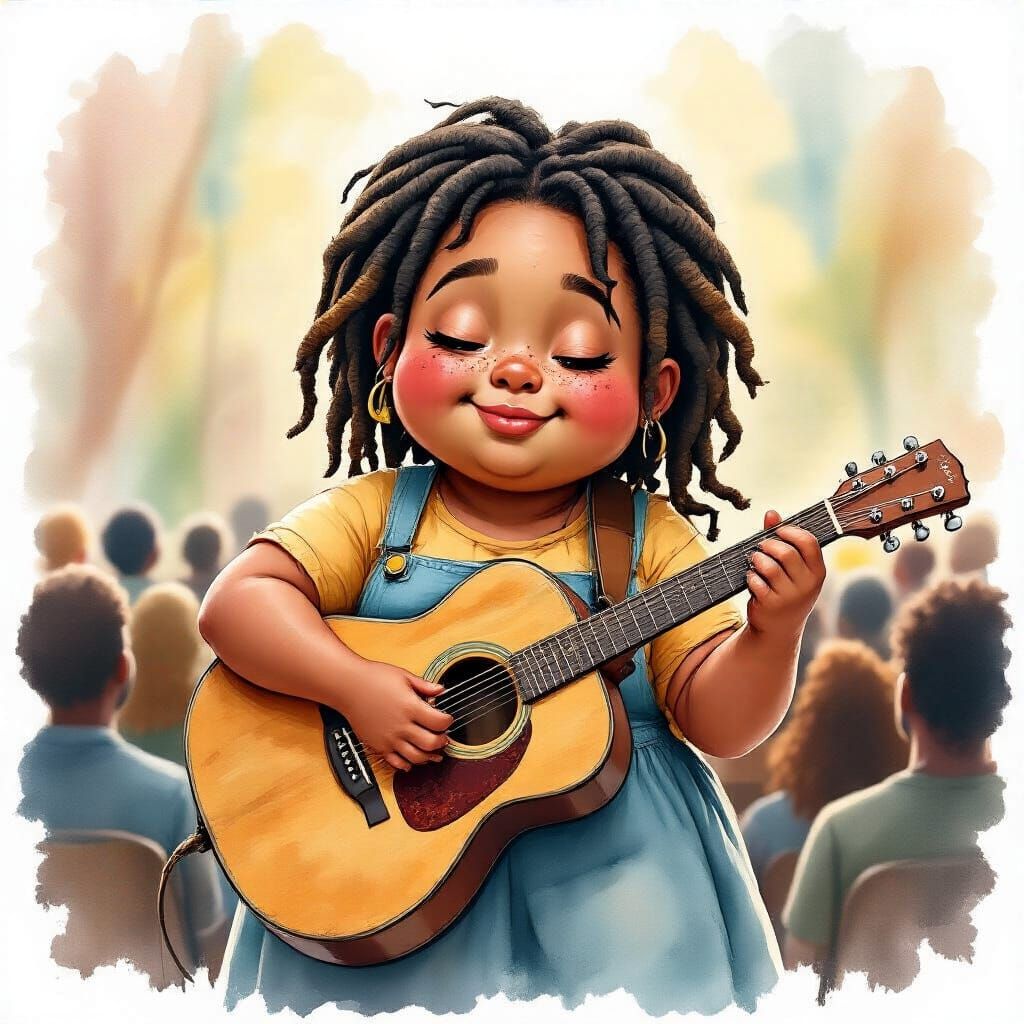 Girl with Guitar: Expressive Watercolor Portrait