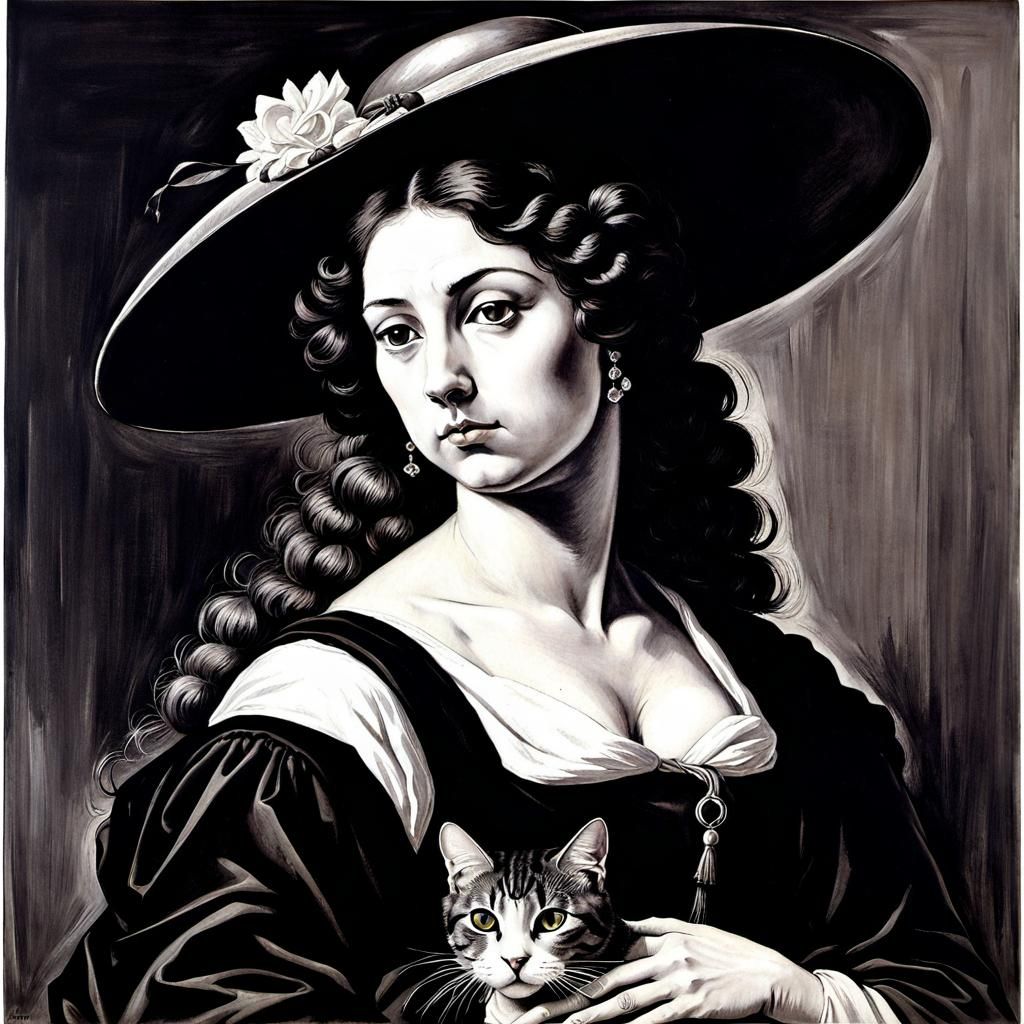 European Street Cat as Detailed Ink Print