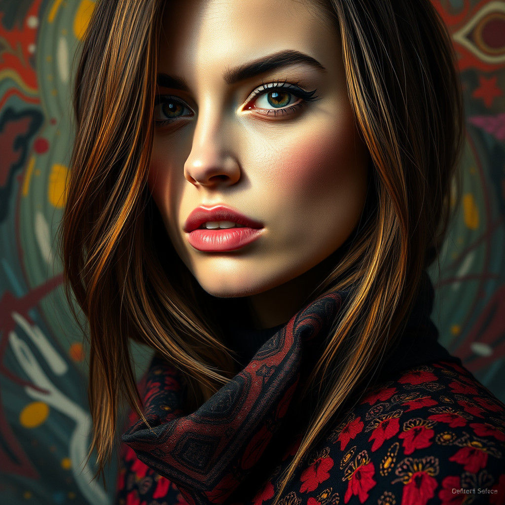 Hyperrealistic Portrait of a Fashionista in Abstract Setting
