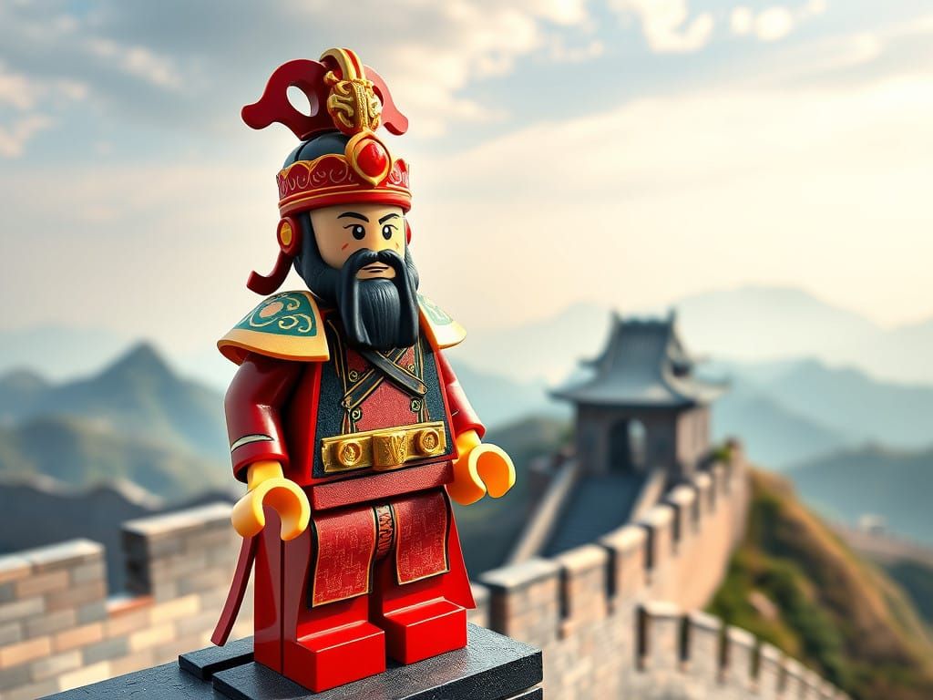 Legendary Chinese Emperor Stands atop the Great Wall in Lego...