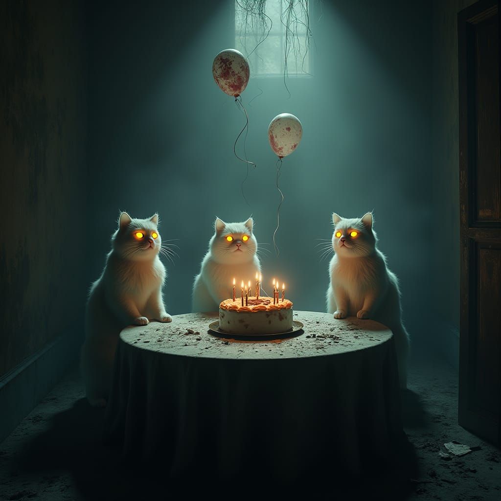 Ethereal Cat Ghosts at Haunted Birthday Party