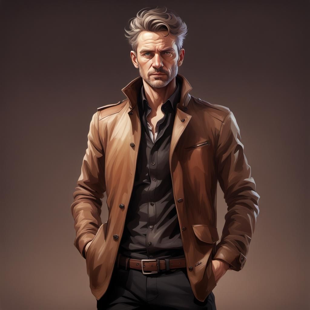 Detailed Portrait of German Man in Brown Jacket