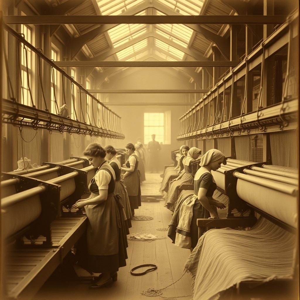 Vintage Photo of Women Working in Textile Factory
