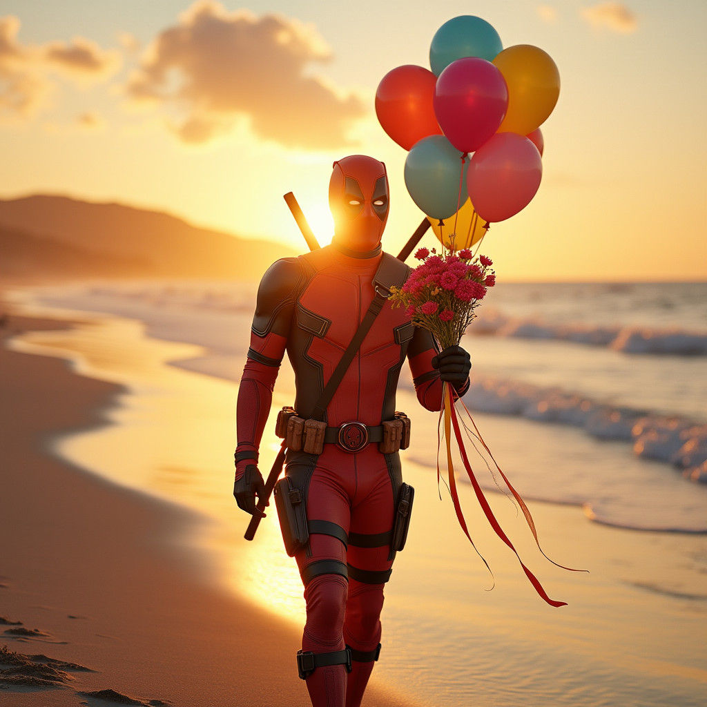 Deadpool's Sunset Beach Stroll: A Cinematic Masterpiece