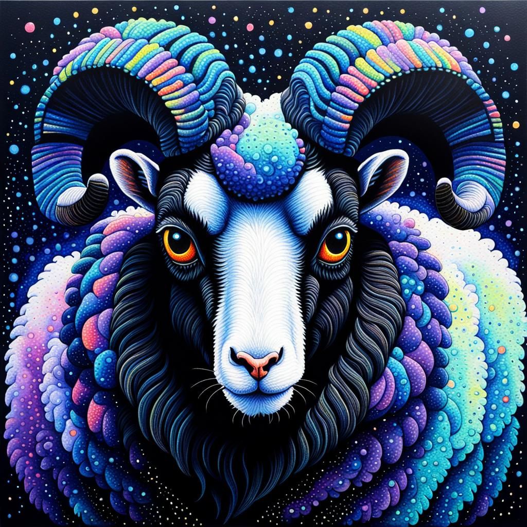 Kinetic Pointillism Ram in Black Light