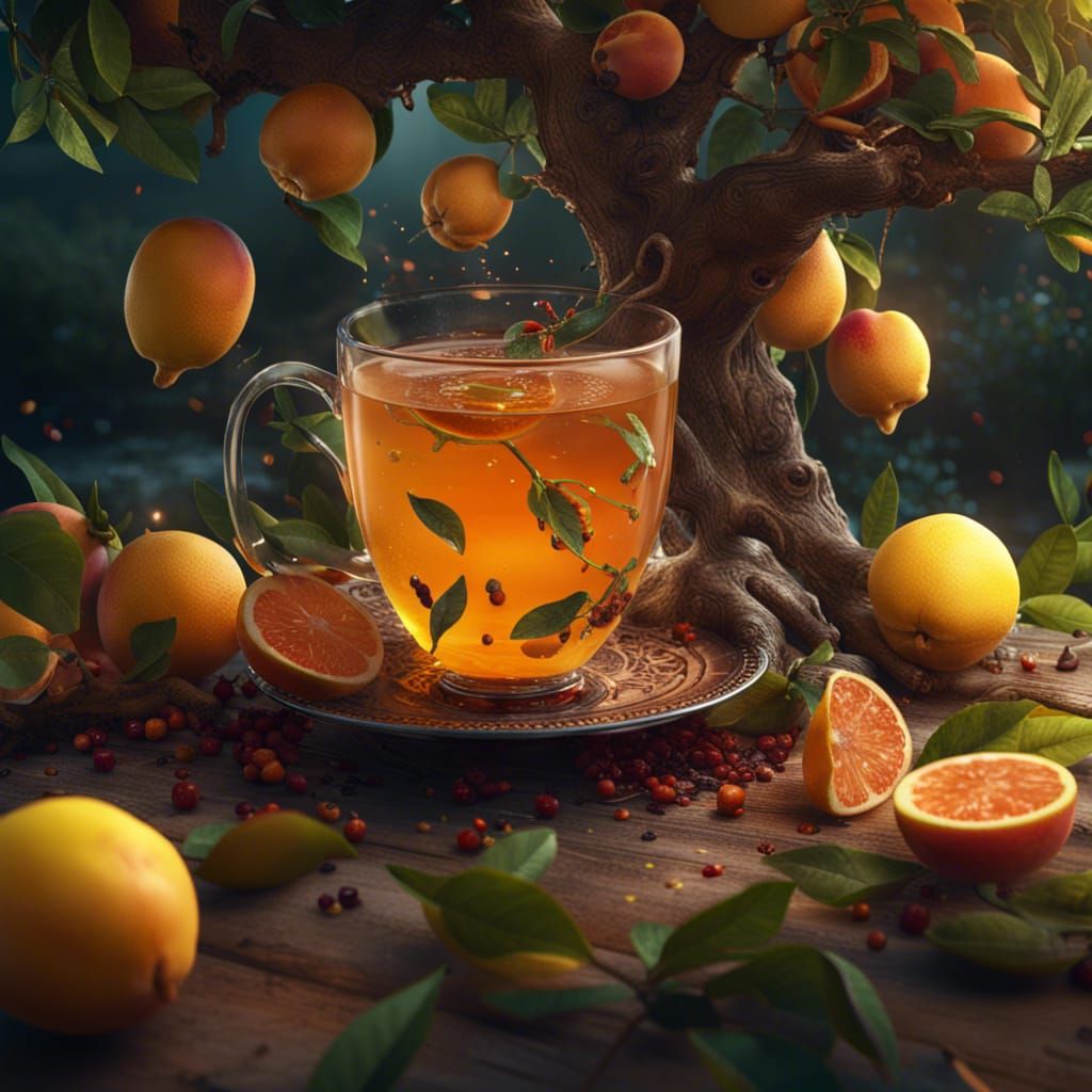 Lemon and Peach Tea: Detailed Matte Painting