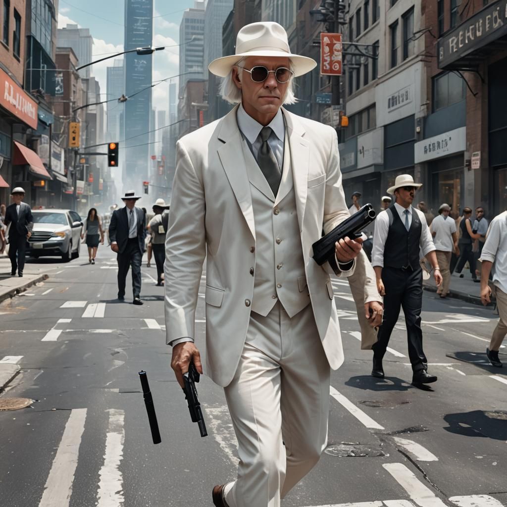 Man with Shotgun in High-Tech City