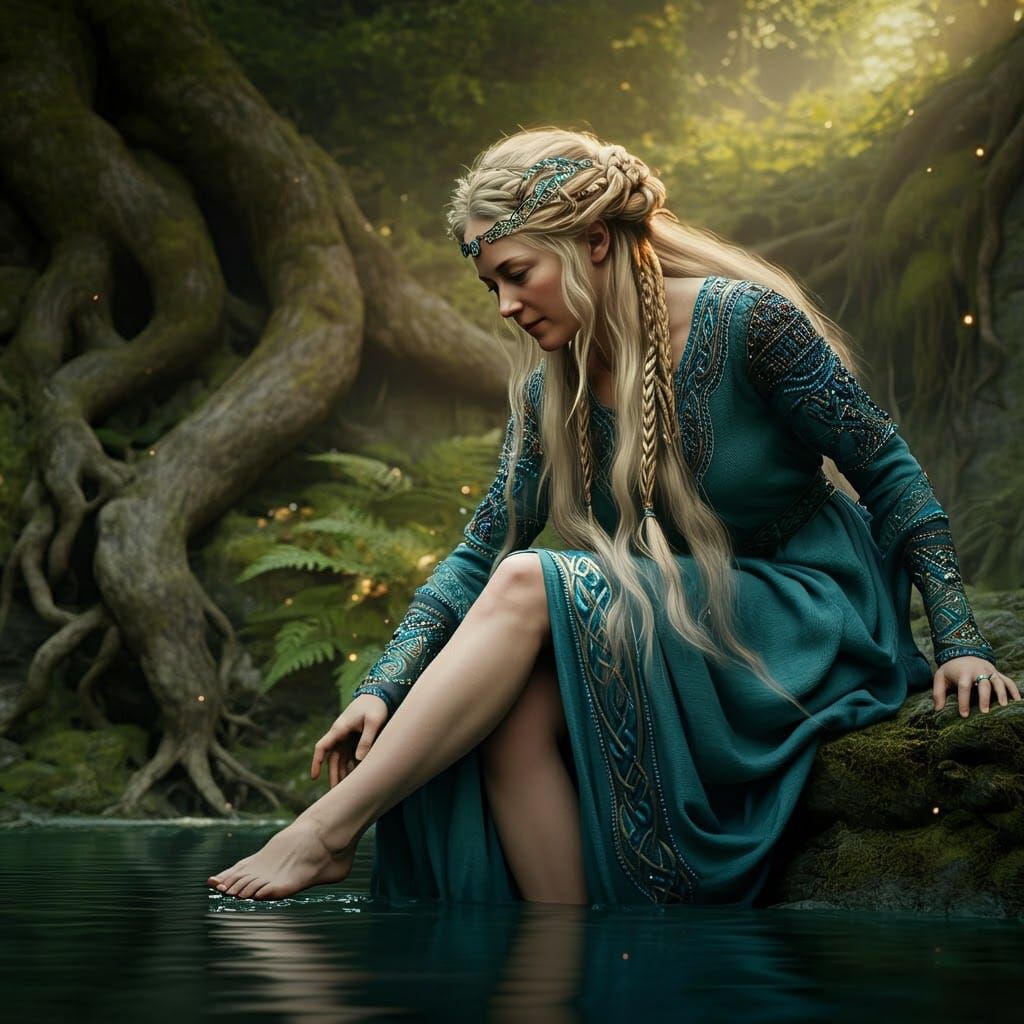 Celtic Goddess Divona at Sacred Spring, Digital Art