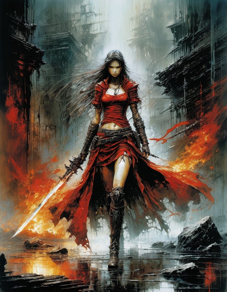 Abstract Crimson Fire Art with Complementary Colors