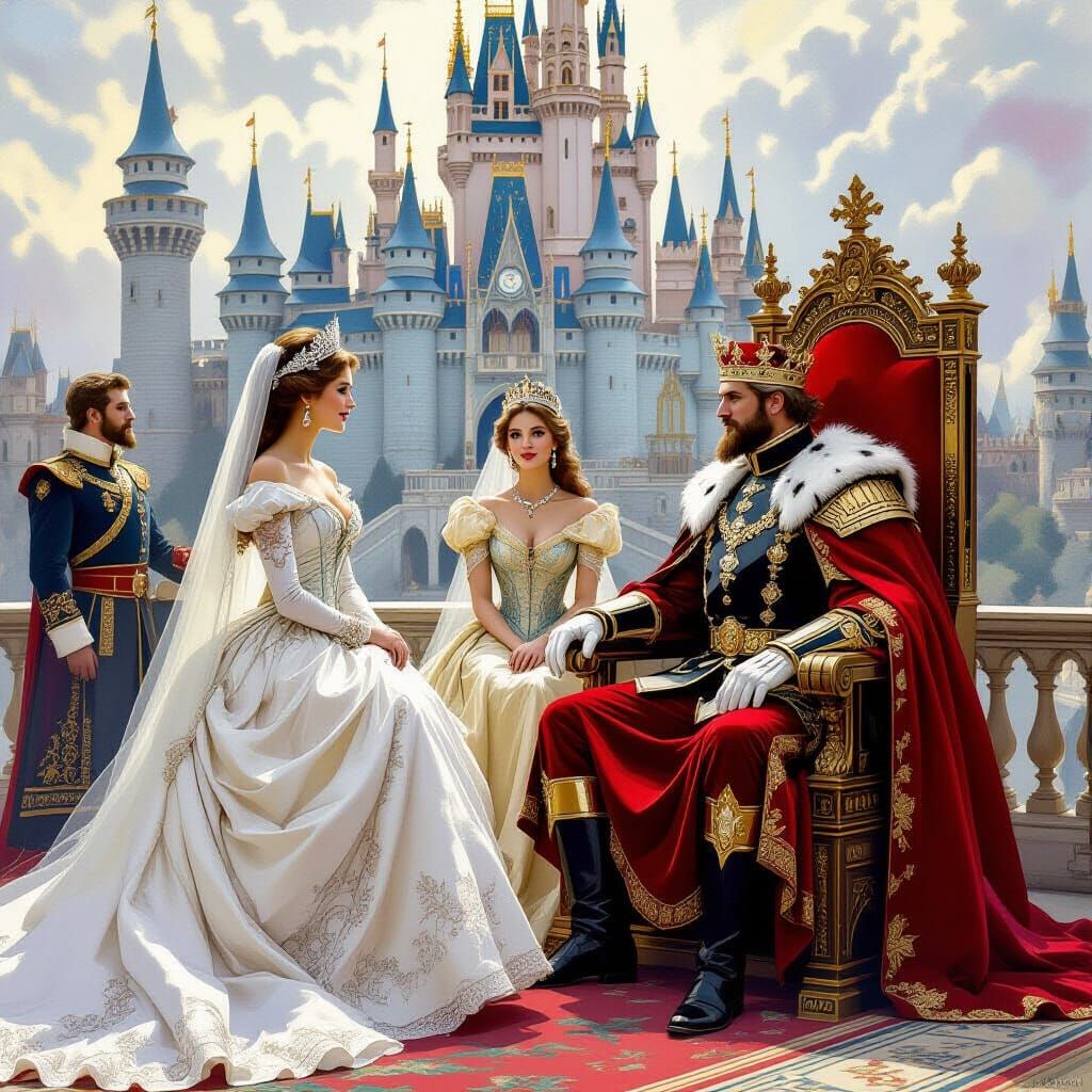 Royal Family in Majestic Castle, Classical Art Style
