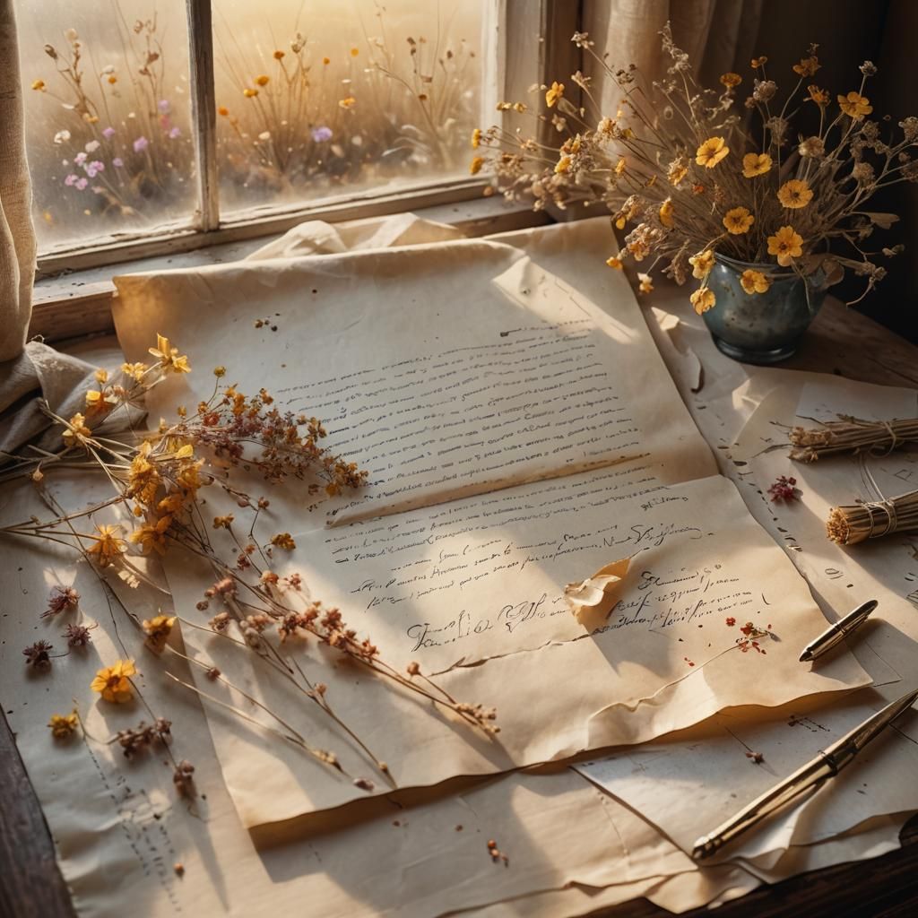 Dried Flowers on Love Letter in Watercolor Style