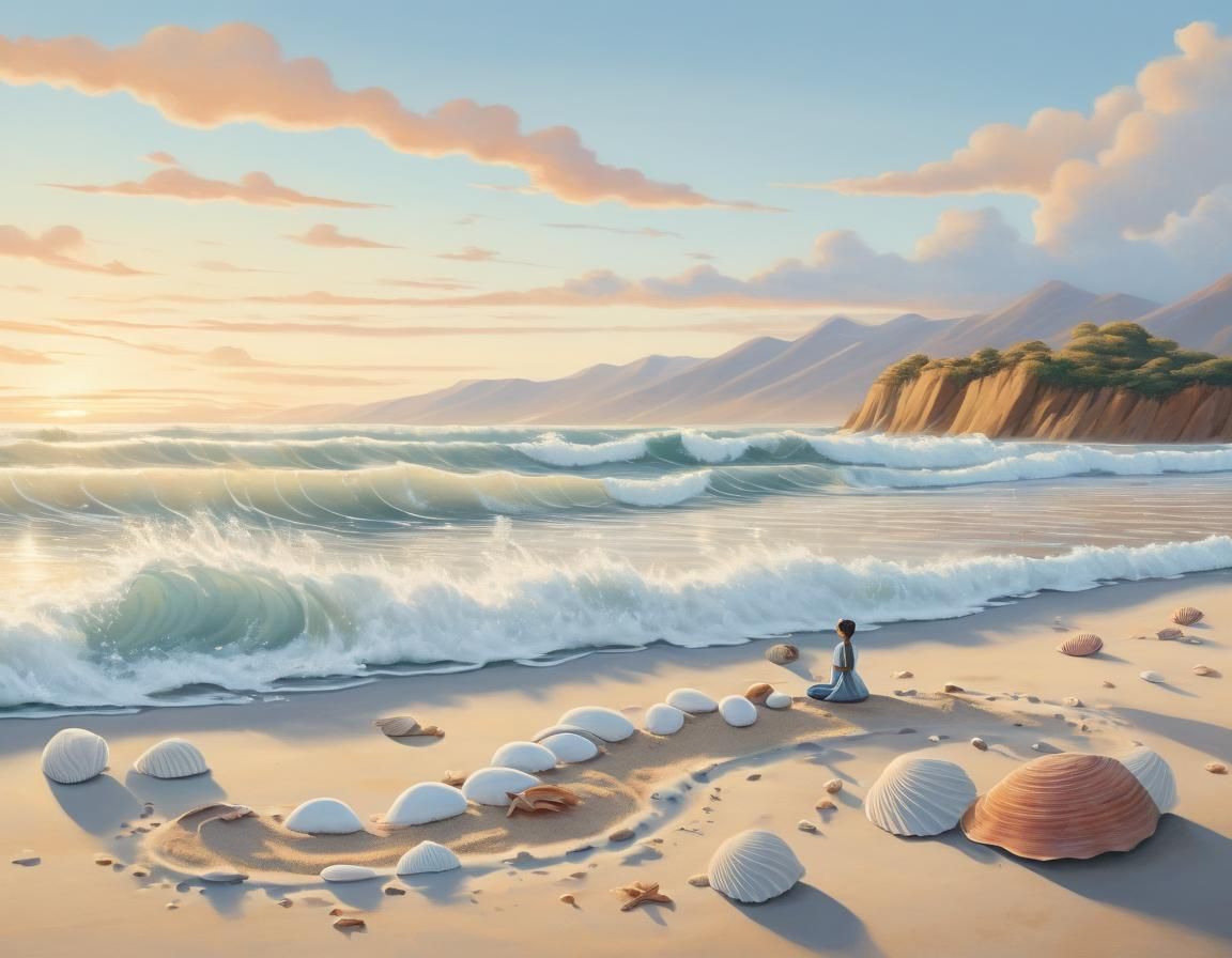 Tranquil Beach Sunrise Yoga in Zen Art Style