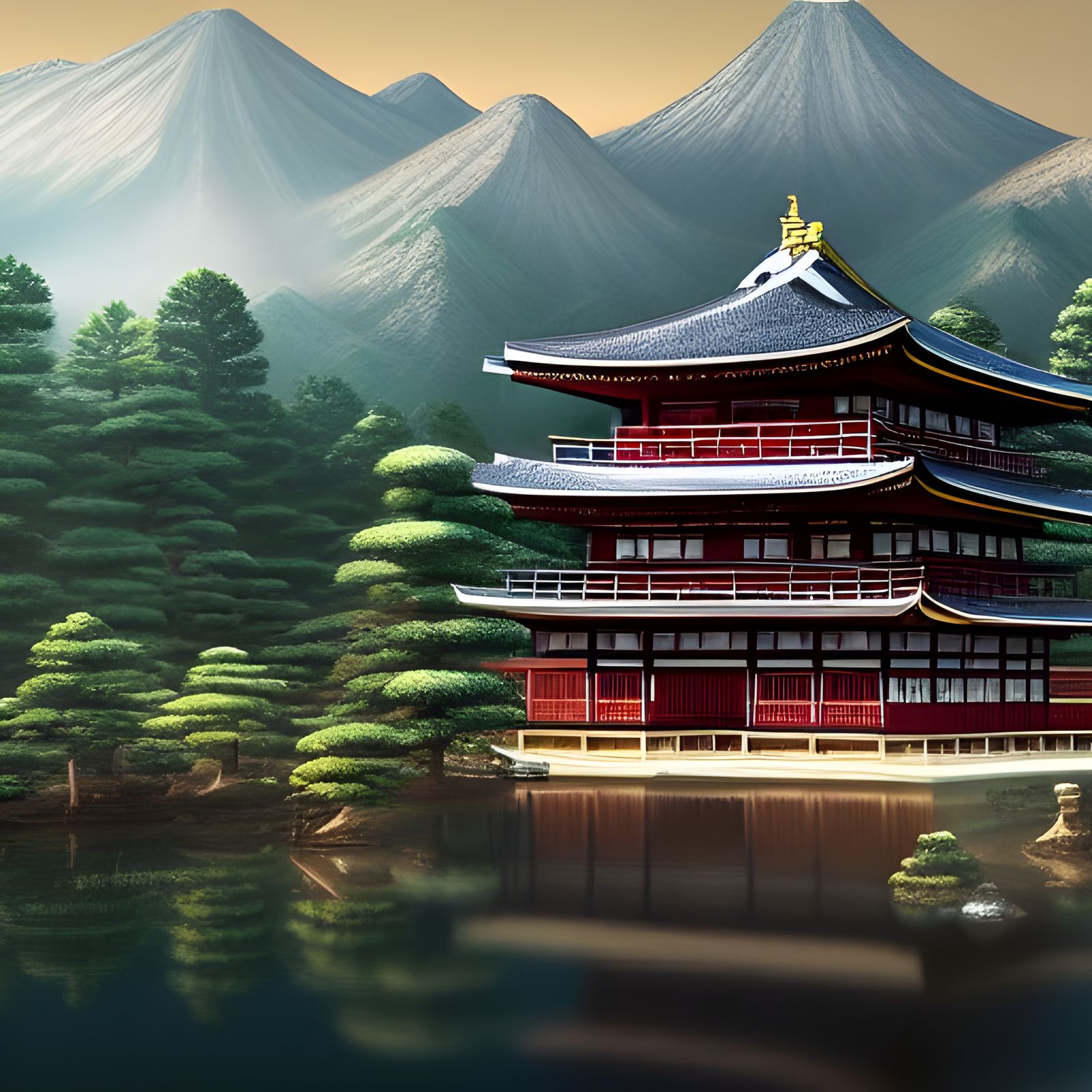 Japanese Shogun Palace in Mountain Landscape