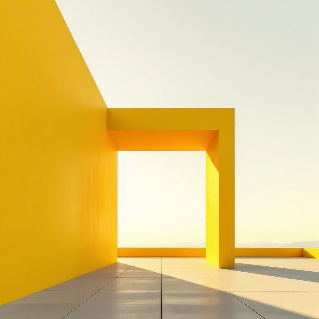 Minimalist Yellow Archway in Dramatic Sunlight