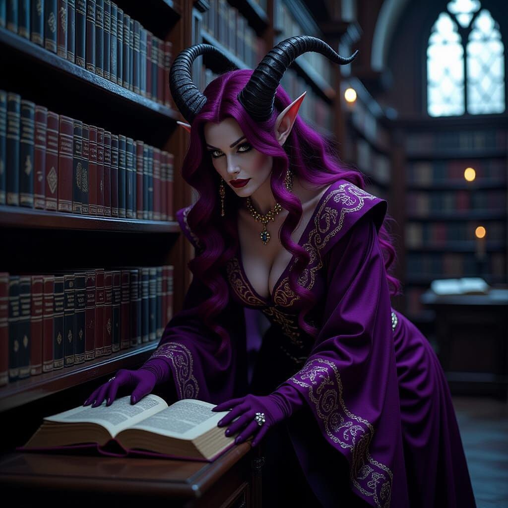 Tiefling Sorceress in Candlekeep Library