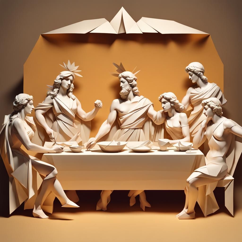 Greek Gods Reimagined as an Origami Last Supper