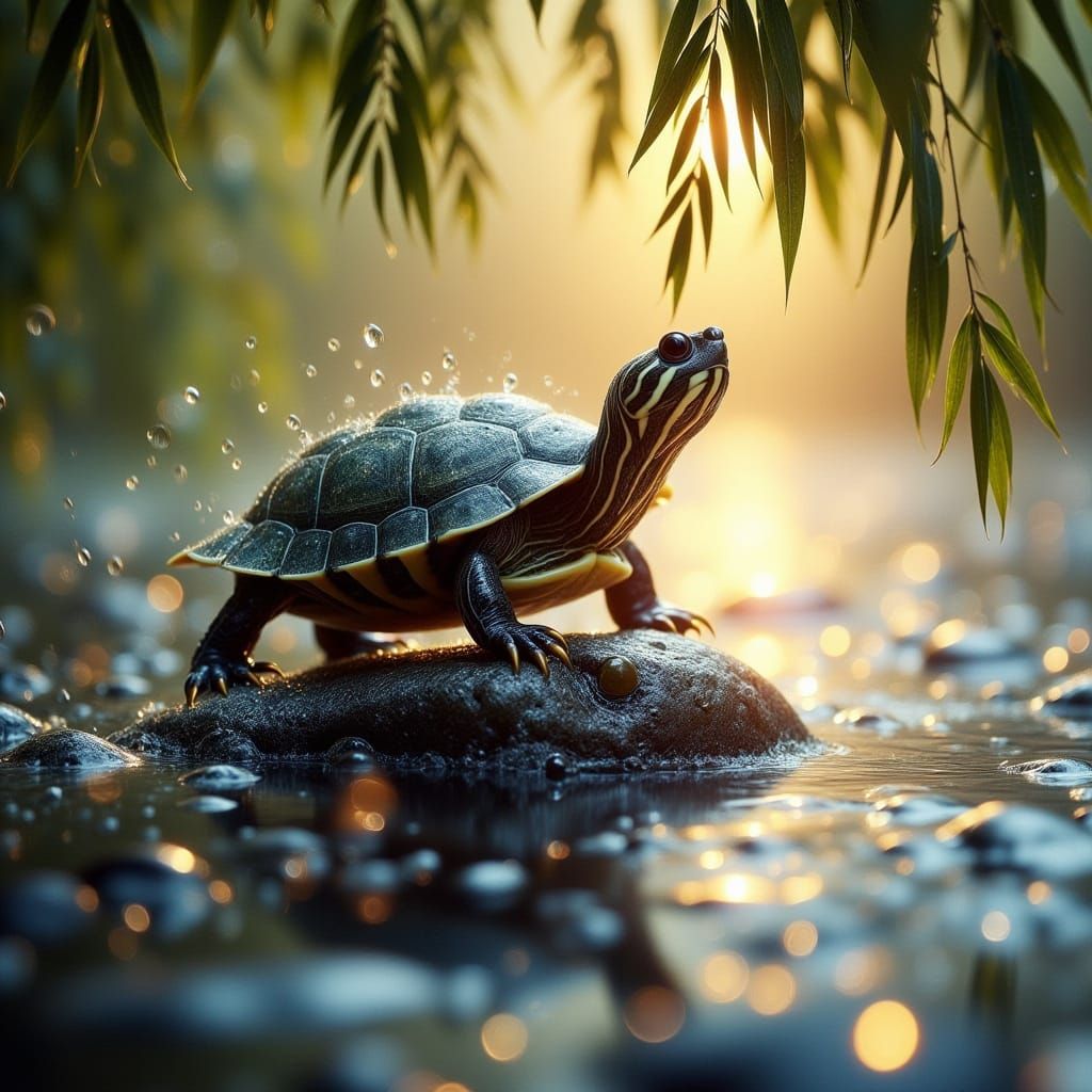Stunning Close-up of a Spotted Turtle in Whimsical Morning L...