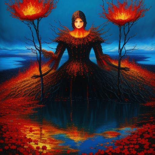 Surreal Person Between Water and Fire