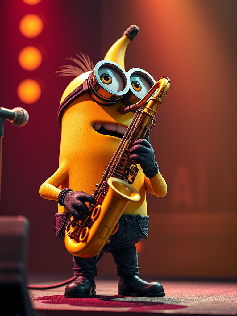 Minion Blows Saxophone in Blues Style Concert