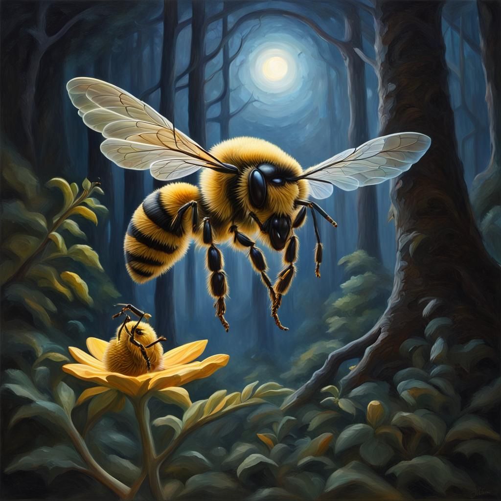 Moonlit Bee with Fairy Companion