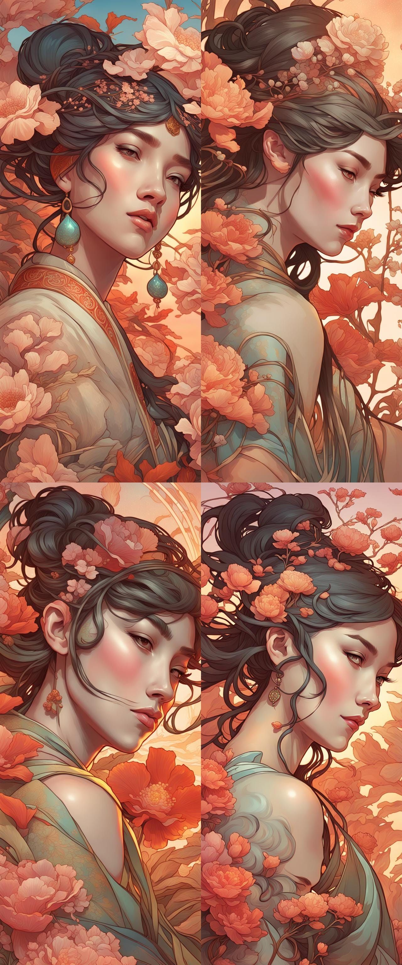 Chinese Girl in Art Nouveau Style Portrait