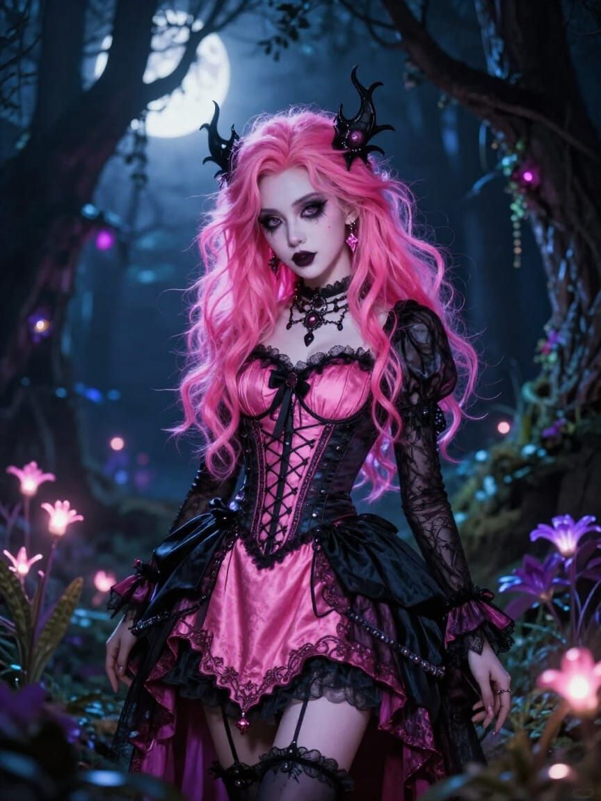 Gothic Emo Fairy Princess in Moonlit Enchanted Forest